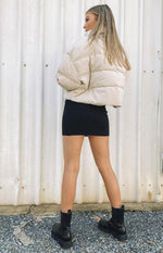 Katrina Oversize High Neck Cropped Puffer jacket - Beige