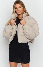 Katrina Oversize High Neck Cropped Puffer jacket - Beige
