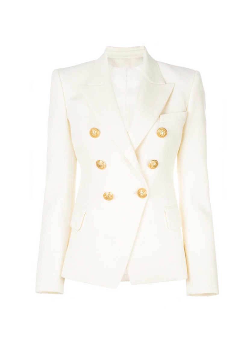 Serafina Gold Buttoned Swish Blazer - White