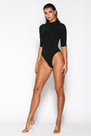 Belinda Half Sleeve Bodysuit - Black - suneiika