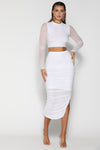 Mirah Mesh High Waisted Maxi Skirt - White - suneiika