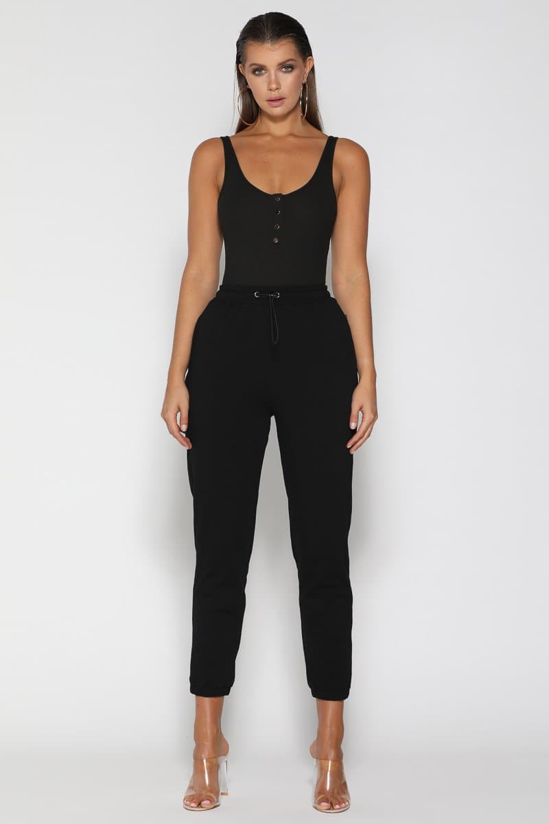 Ava Ribbed Bodysuit - Black - suneiika