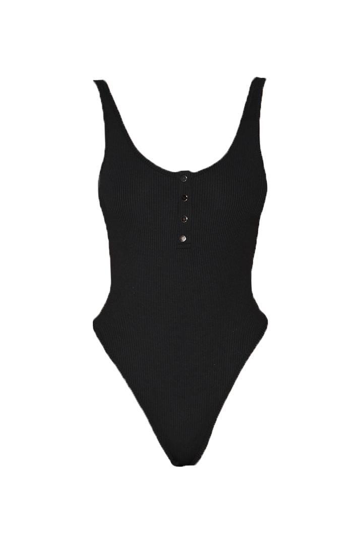 Ava Ribbed Sleeveless Bodysuit - Black