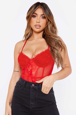 Kim Sexy Lace Bodysuit - Red
