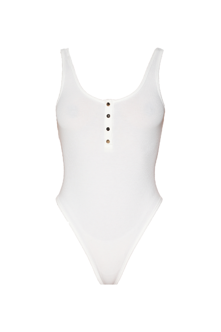 Ava Ribbed Sleeveless Bodysuit - White
