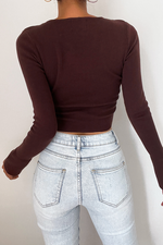 Sally Ribbed Cut Out Chest Knit Top- Chocolate