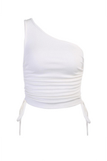 Maia One Shoulder Side Drawstring Crop Top - White