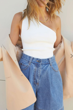 Stacy One Shoulder Crop Top - White