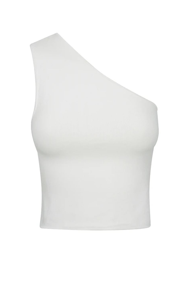 Stacy One Shoulder Crop Top - White