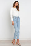 Sally Ribbed Cut Out Chest Knit Top- White